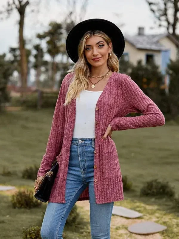 VIP Member Discount Brushed Pitted Ladies Cardigan Sweater