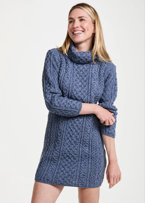 Luxury Women's Clothing Aran Cowl Neck Dress | Denim