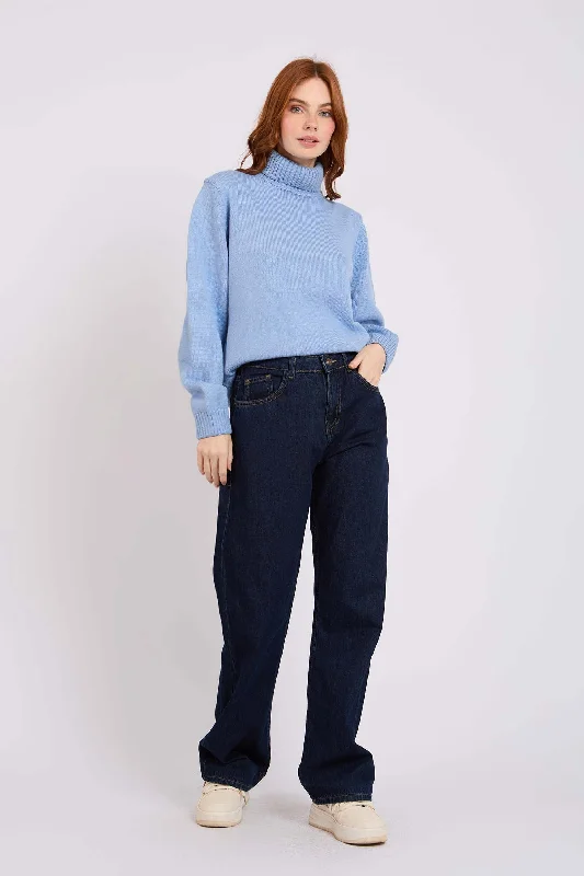 Vintage-Inspired Garments Women Straight Fit High Waist Denim Pant Dark Wash