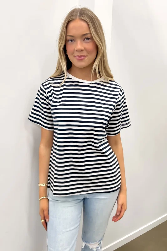 Women's Plus-Size Casual Outfit Marlie Tee Black White Stripe