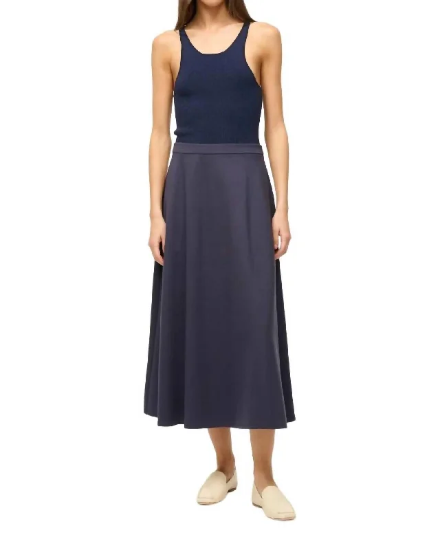 Women's Effortless Casual Outfit Lighthouse Midi Skirt In Navy