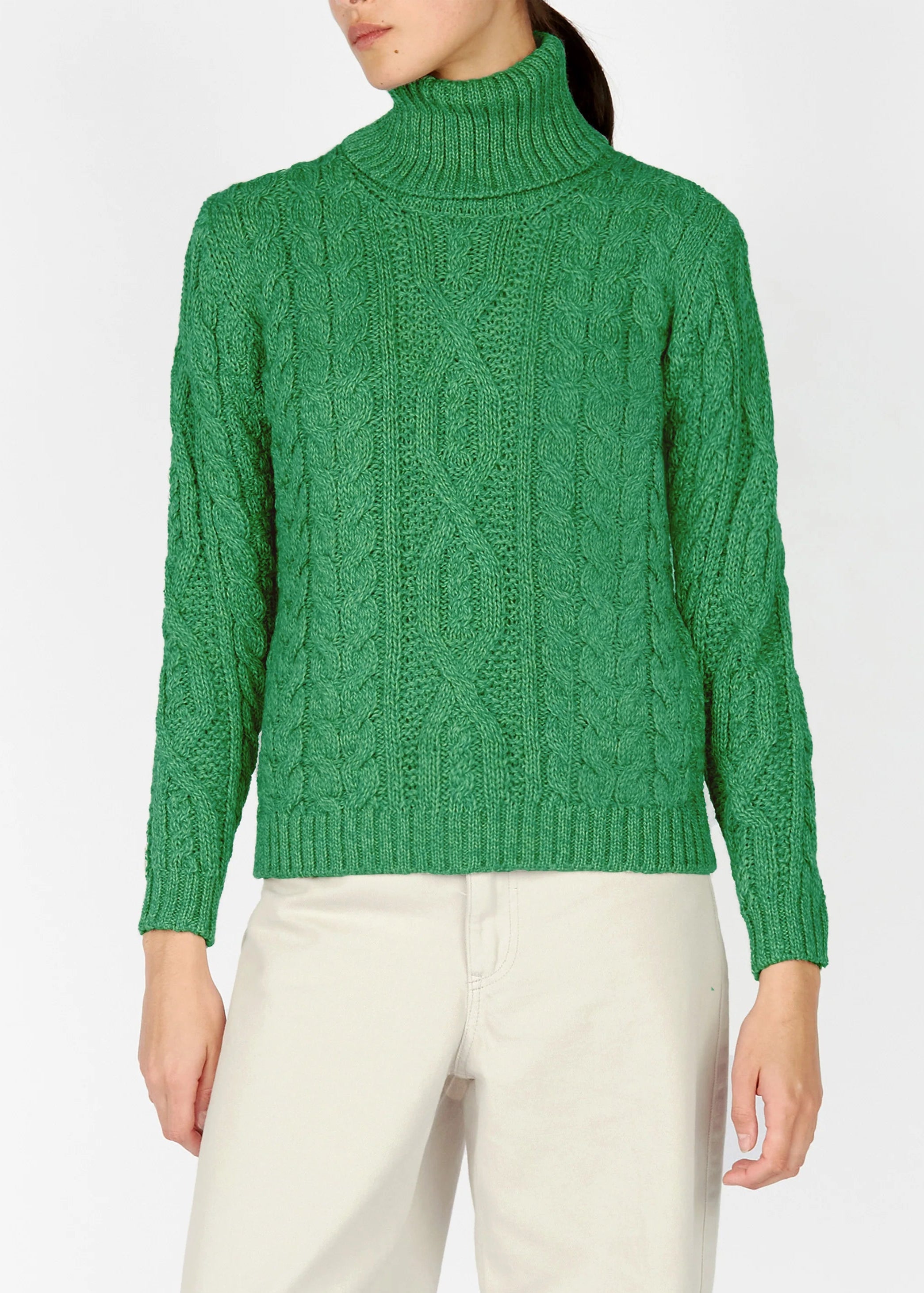 Women's Wedding Apparel IrelandsEye Polo Neck Aran Sweater | Green Marl