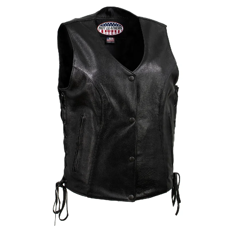 Women's Effortless Casual Outfit Hot Leathers VSL5002 USA Made Women's 'Kitten' Black Leather Motorcycle Vest with Side Laces