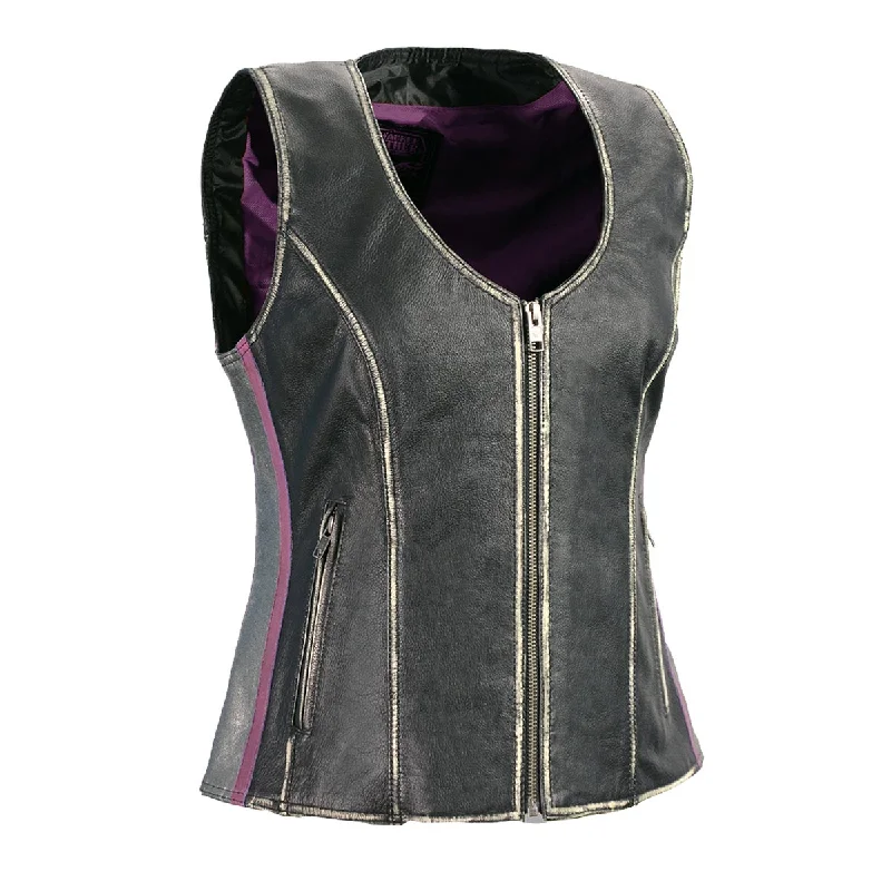 Women's Evening Wear Milwaukee Leather MLL4516 Women's Black and Silver Rub-Off Leather Vest