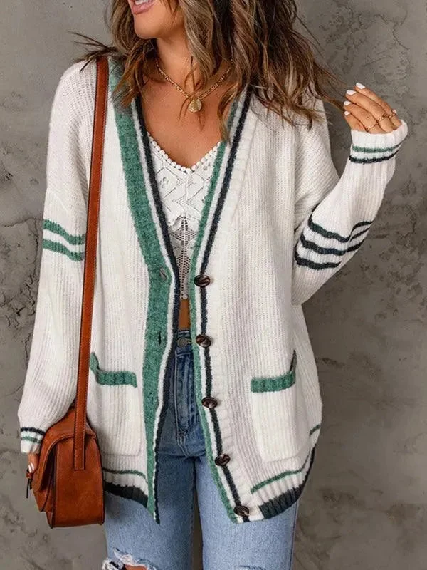 Fashion-Forward Women's Clothing Color Block Fashion Sweater Cardigan