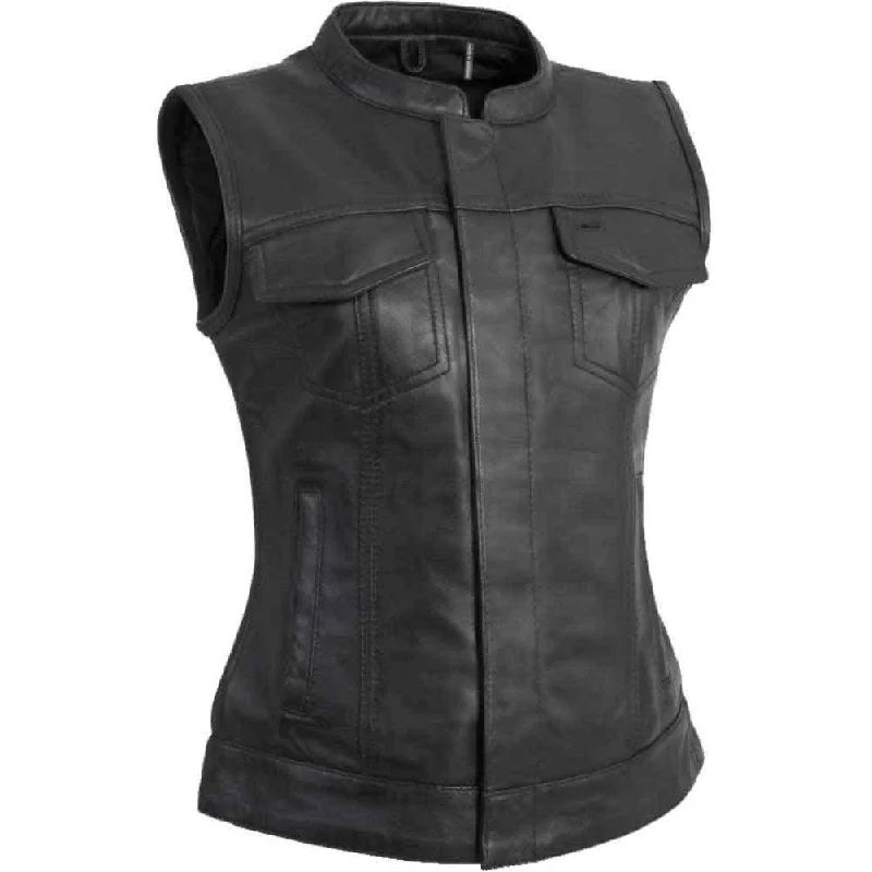 Women's Functional Outfit For Outdoor Activities First Mfg Womens Ludlow Leather Motorcycle Vest