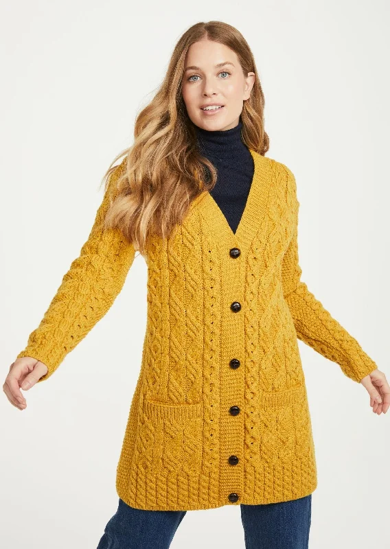 Women's Outfit For The Office Glebe Aran Long Line Cardigan | Sunflower