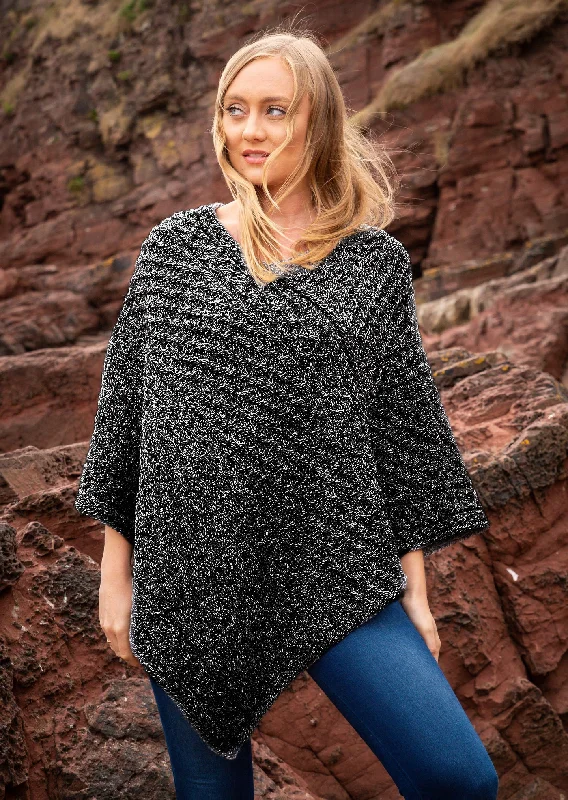 Women's Clothing Sale Aran Merino Wool V Poncho - Slate